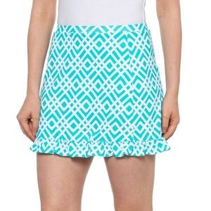 Gottex G LIFESTYLE TRELLIS TURQUOISE RUFFLE HEM GOLF TENNIS SKORT